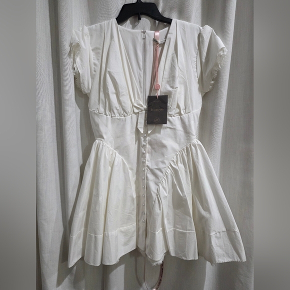 House Of CB Emiliana white stretch cotton Plunge mini dress L NWT - Picture 4 of 7